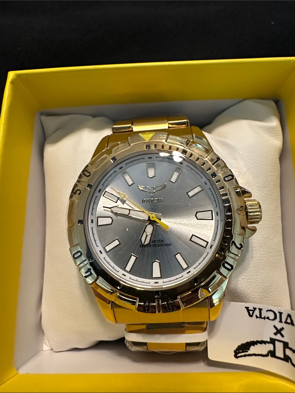 Invicta Gold and Silver Men's Dive-Style Watch with Yellow Accent